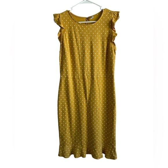 Old Navy Dresses & Skirts - Old Navy Dress MustardYellow Polka Dot Flutter Sleeve Ruffle Hem • Used • Medium